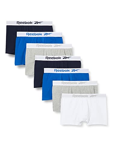 Reebok Herren Mens Trunk in Vector Navy/Blue/Grey Marl/White with Central Branded Waistband in Cotton Fabric-Multipack of 7 Unterwäsche, Multi, XL von Reebok