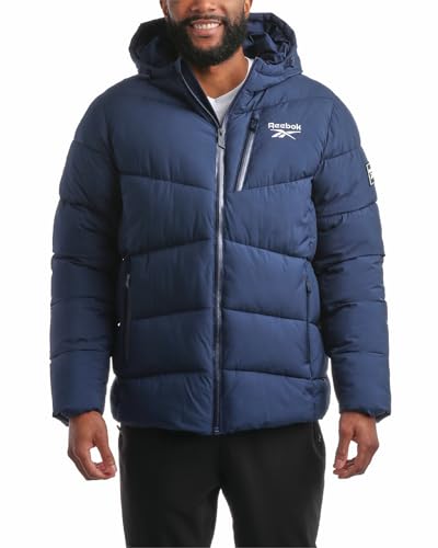 Reebok Herren Puffer Jacke - Comfort Stretch Isolierte Pufferjacke mit Kapuze - Warme Kapuzenjacken für Männer (S-XXL), Vector Navy, Large von Reebok