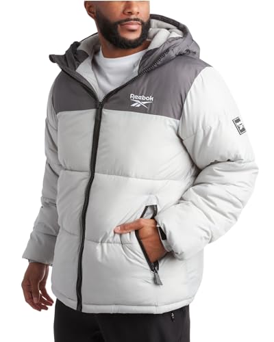 Reebok Herren-Winterjacke – warmer, schwerer Herren-Wintermantel – windabweisend, isoliert, gesteppte Pufferjacken für Herren, Anthrazit/Grau, XL von Reebok