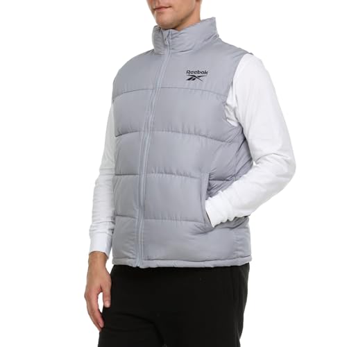 Reebok Herren Pufferweste für den Winter, leichte Daunenalternative, Herren-Oberbekleidung, Winterweste für Herren, bauschige Weste, GRAU, L von Reebok