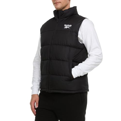 Reebok Herren Pufferweste für den Winter, leichte Daunenalternative, Herren-Oberbekleidung, Winterweste für Herren, bauschige Weste, Schwarz, S von Reebok