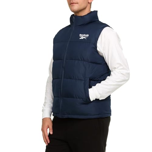 Reebok Herren Pufferweste für den Winter, leichte Daunenalternative, Herren-Oberbekleidung, Winterweste für Männer, geschwollene Weste, Marineblau, Large von Reebok