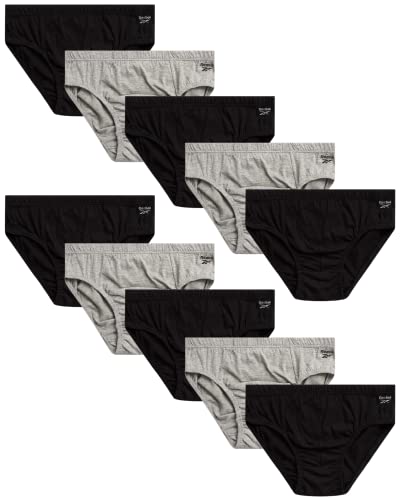 Reebok Herren Slips - 10er Pack Klassisch Weich Stretch Low Rise Slip mit Konturbeutel - Unterwäsche für Männer (Größen S-XL), schwarz / grau, Medium von Reebok