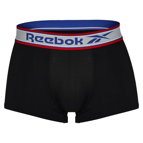Reebok Men's Mens Sports Trunks with Moisture Wicking, Logo Branded Contrasting Waistband Boxer Shorts, Schwarz mit reinem Grau, L von Reebok
