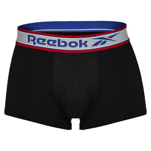 Reebok Men's Mens Sports Trunks with Moisture Wicking, Logo Branded Contrasting Waistband Boxer Shorts, Schwarz mit reinem Grau, XL von Reebok