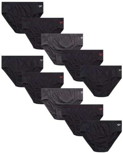 Reebok Herren Unterwäsche - Low Rise Slip mit Konturbeutel (10er Pack), Schwarz/Anthrazit Heather, Large von Reebok