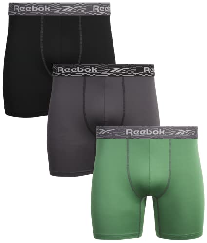Reebok Herren Unterwäsche – Performance Boxershorts (3er-Pack), Schwarz/Grau/Grün, X-Large von Reebok