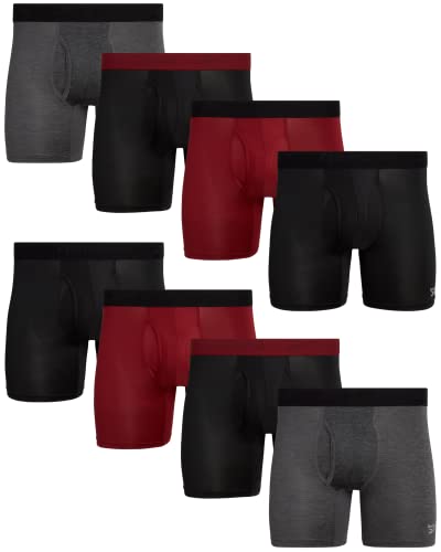 Reebok Herren Unterwäsche – Performance Boxershorts mit Fly Pouch (8er-Pack), Grau/Schwarz/Rot/Schwarz, Large von Reebok