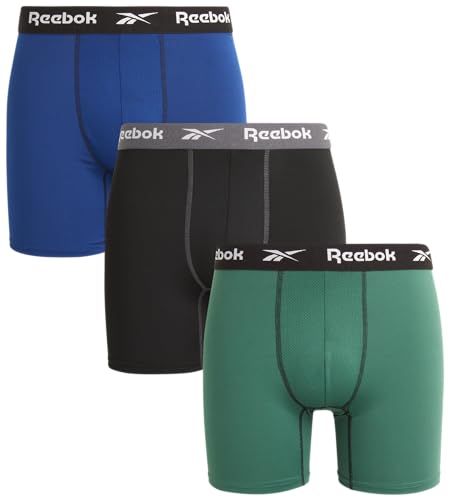 Reebok Herren Unterwäsche - Sustainable Performance Boxer Briefs (3er Pack), Grün/Schwarz/Blau Tiefen, Large von Reebok
