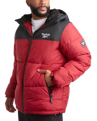 Reebok Herren Winterjacke - Schwerer gesteppter Puffer Parka Mantel - Wetterfeste Skijacke für Herren (36-48), Schwarz/Dunkelrot, X-Large von Reebok