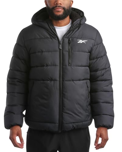 Reebok Herren-Winterjacke – schwerer Sherpa-Futter, Puffer-Parka, Herren-Wintermantel, isoliert, gesteppt, Skijacke für Herren, Schwarz (Jet Black), M von Reebok