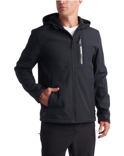 Reebok Herrenjacke – leichte Softshell-Jacke mit Kapuze – lässiger wetterbeständiger Mantel für Herren (S-XXL), Schwarz, XL von Reebok