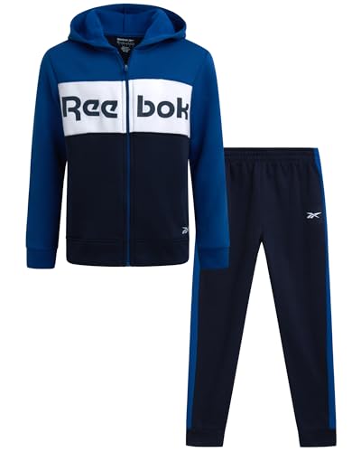 Reebok Jungen Active Sweatsuit - 2-teiliges Performance Fleece Zip Hoodie Sweatshirt und Jogger Sweatpants - Activewear Set, 8-14, Vector Navy, 8 von Reebok