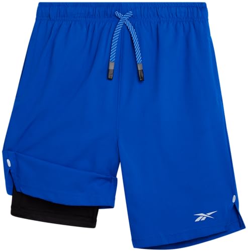 Reebok Jungen Shorts – 2-in-1-Basketball-Shorts mit Kompressionsfutter und Taschen – Gym und Running Jungen Athletic Shorts, Königsblau, 10-12 von Reebok