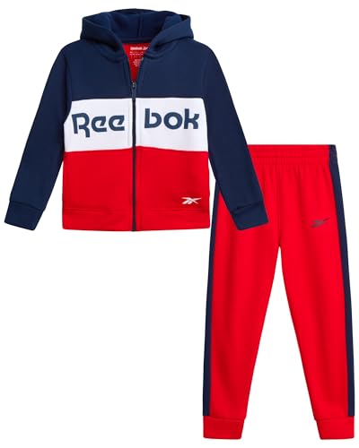 Reebok Trainingsanzug für Kleinkinder, Jungen, 2-teilig, gemütlich, weiches Fleece, mit Reißverschluss und Jogginghose für Jungen, Vector Red, 4 Jahre von Reebok