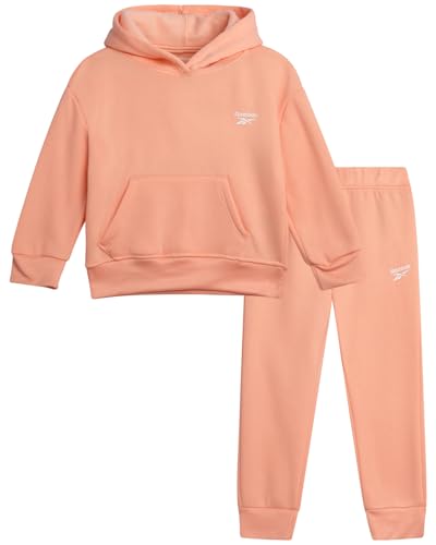 Reebok Kleinkind-Mädchen-Sweatanzug-Set – 2-teiliges Performance-Fleece-Kapuzen-Sweatshirt und Jogginghose für Mädchen, Pfirsich, 3 Jahre von Reebok