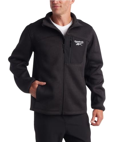 Reebok Leichte Herren-Fleecejacke - Full Zip Up Active Fleece Jacke für Männer - Performance-Jacke für Männer (M-XXL), Black Heather/Black, XX-Large von Reebok