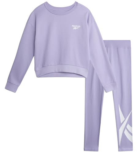 Reebok Mädchen-Hosen-Set – 2-teiliges leichtes Langarm-Shirt und Mädchen-Leggings – atmungsaktive athletische Outfits, Lavendel 2, 7 von Reebok
