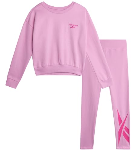 Reebok Mädchen-Hosen-Set – 2-teiliges leichtes Langarm-Shirt und Mädchen-Leggings – atmungsaktive athletische Outfits, Pink, 8 von Reebok