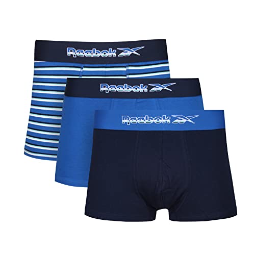 Reebok Men's Mens Super Soft Cotton Fabric in Blue/Navy/White Stripe Boxer Shorts, Vector Blau/Marineblau/Weiß gestreift, L von Reebok