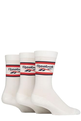 Reebok Unisex "Essentials" Crew-Socken – für Herren und Damen, Baumwolle, Sport, gepolstert, einfarbiges Logo und Streifen, 3 Paar Multipack, Größe 35-44, weiß, 8.5-10 UK von Reebok