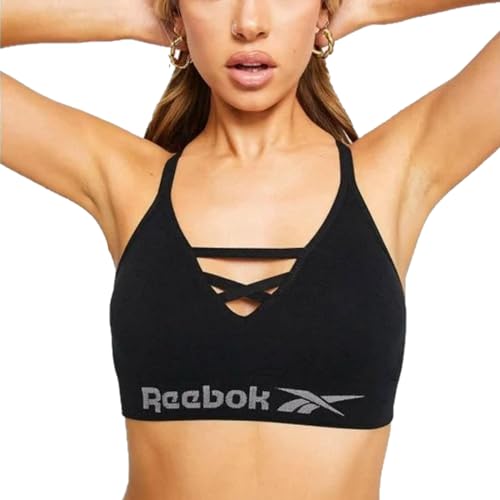 Reebok Women's Women’s Seamless, Stretchy Sports Crop Top with Racer Style Back in Black Training Bra, Schwarz, M von Reebok