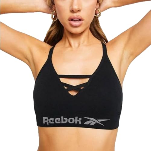Reebok Women's Women’s Seamless, Stretchy Sports Crop Top with Racer Style Back in Black Training Bra, Schwarz, S von Reebok