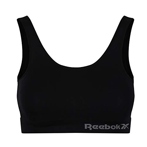 Reebok Women's Women’s Seamless Crop, Stretch Cotton Cropped Sports Top with Removable Pads – Black Training Bra, Schwarz, M von Reebok