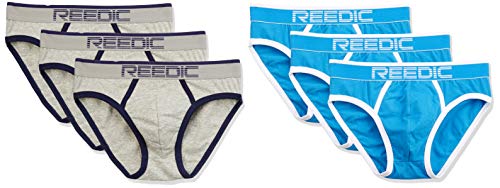 Reedic Herren Baumwoll-Slip 6er Pack, Größe X-Large (XL), Farbe je 3X grau, türkis von Reedic