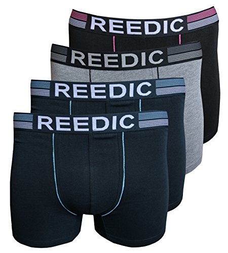 Reedic Herren Boxershorts, Baumwolle, 4er Pack, Größe X-Large (XL), Farbe je 1x dunkelblau, dunkelblau, grau, schwarz von Reedic