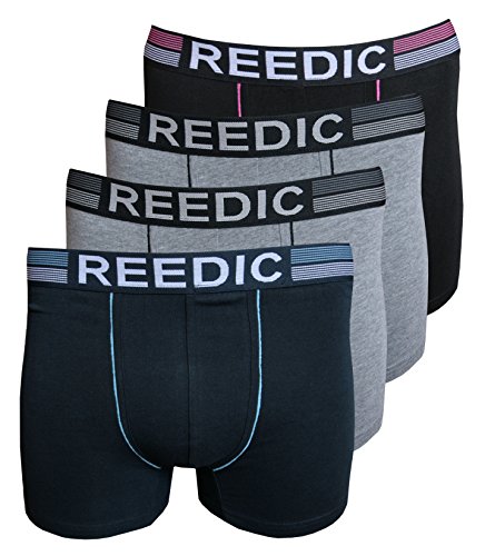 Reedic Herren Boxershorts, Baumwolle, 4er Pack, Größe X-Large (XL), Farbe je 1x dunkelblau, grau, grau, schwarz von Reedic