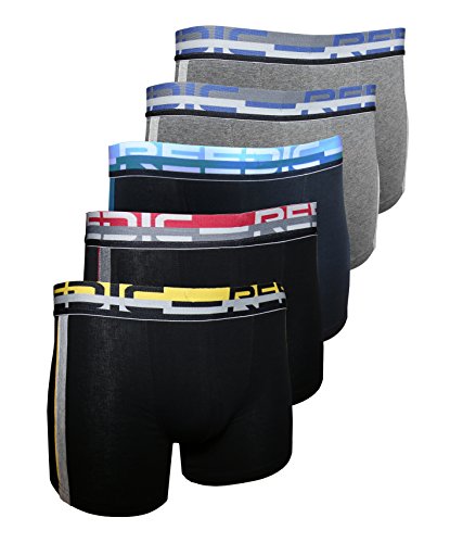 Reedic Herren Boxershorts, Baumwolle, 5er Pack, Größe Medium (M), Farbe je 1x schwarz-gelb, schwarz-rot, blau 2X grau von Reedic