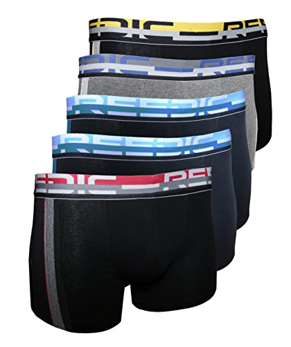 Reedic Herren Boxershorts, Baumwolle, 5er Pack, Größe Medium (M), Farbe je 1x schwarz-rot, grau, schwarz-gelb 2X blau von Reedic