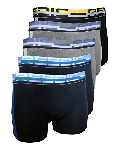 Reedic Herren Boxershorts, Baumwolle, 5er Pack, Größe Medium (M), Farbe je 2X blau, grau 1x schwarz-gelb von Reedic