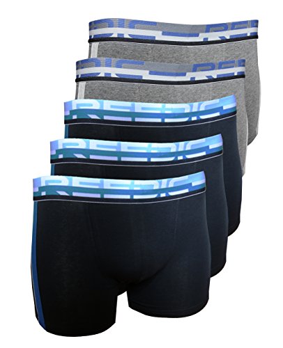 Reedic Herren Boxershorts, Baumwolle, 5er Pack, Größe Medium (M), Farbe je 3X blau 2X grau von Reedic