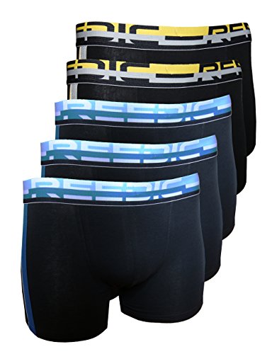 Reedic Herren Boxershorts, Baumwolle, 5er Pack, Größe Medium (M), Farbe je 3X blau 2X schwarz-gelb von Reedic