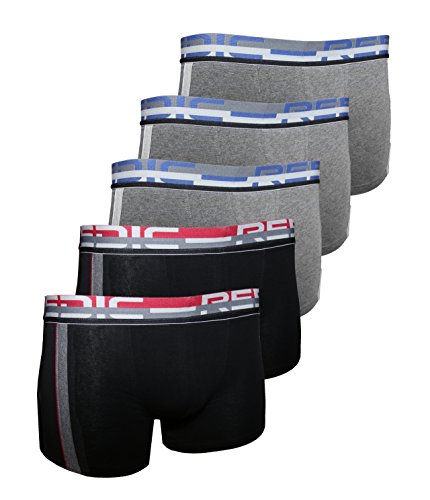 Reedic Herren Boxershorts, Baumwolle, 5er Pack, Größe Medium (M), Farbe je 3X grau, 2X schwarz-rot von Reedic