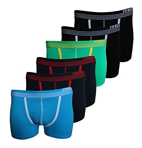 Reedic Herren Boxershorts, Baumwolle, 6er Pack, Größe Large (L), Farbe je 2X schwarz, je 1x grün, türkis, dunkelblau von Reedic