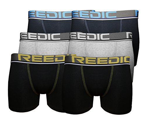 Reedic Herren Boxershorts, Baumwolle, 6er Pack, Größe Medium (M), Farbe je 2X schwarz, grau, blau von Reedic