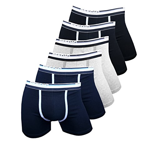 Reedic Herren Boxershorts, Baumwolle, 6er Pack, Größe Medium (M), Farbe je 2X schwarz, grau, dunkelblau von Reedic
