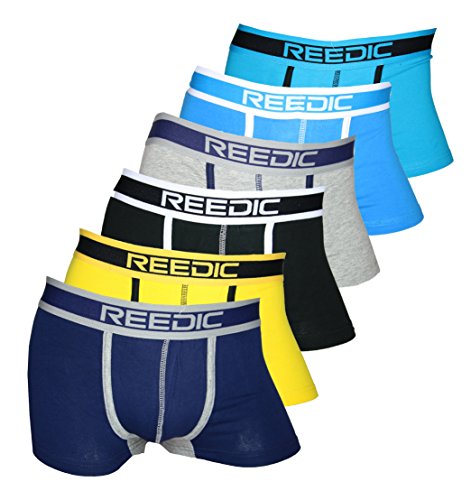 Reedic Herren Boxershorts, Baumwolle, 6er Pack, Größe XX-Large (2XL), Farbe je 1x dunkelblau, gelb, schwarz, grau, blau, türkis von Reedic