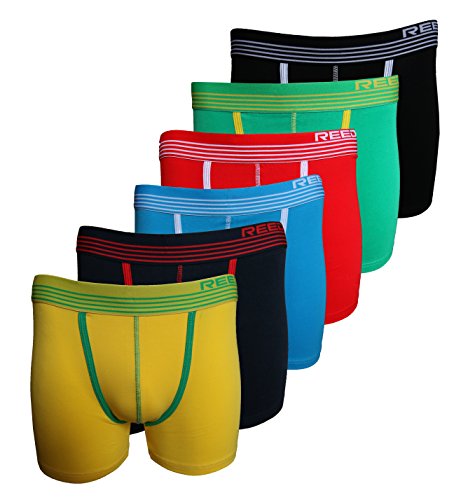 Reedic Herren Boxershorts, Baumwolle, 6er Pack, Größe XX-Large (2XL), Farbe je 1x gelb, blau, türkis, rot, grün, schwarz von Reedic