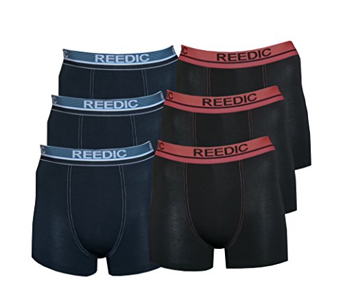 Reedic Herren Boxershorts, Modal, 6er Pack, Größe Medium (M), Farbe je 3X schwarz, dunkelblau von Reedic