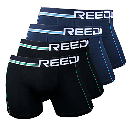 Reedic Herren Boxershorts Baumwolle 4er Pack, Größe Medium (M), Farbe je 2X schwarz, dunkelblau von Reedic