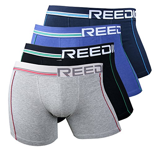 Reedic Herren Boxershorts Baumwolle 4er Pack, Größe X-Large (XL), Farbe je 1x grau, schwarz, blau, dunkelblau von Reedic