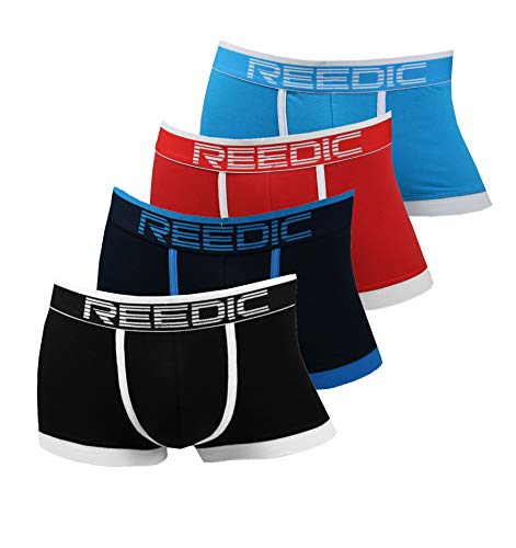 Reedic Herren Boxershorts Baumwolle 4er Pack, Größe XX-Large (2XL), Farbe je 1x blau, rot, dunkelblau, schwarz von Reedic