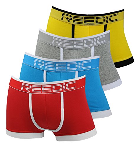 Reedic Herren Boxershorts Baumwolle 4er Pack, Größe XX-Large (2XL), Farbe je 1x rot, blau, grauweiss, gelb von Reedic