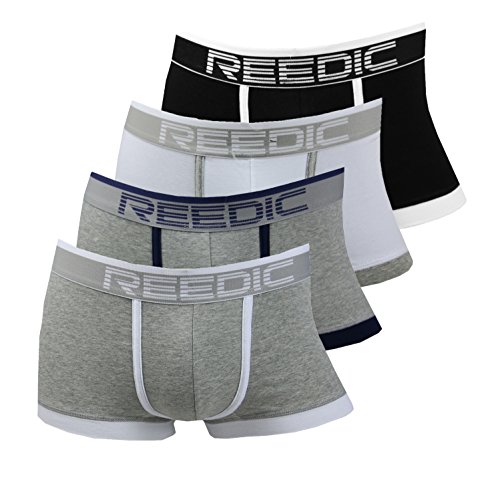 Reedic Herren Boxershorts Baumwolle 4er Pack, Größe XX-Large (2XL), Farbe je 1x schwarz, Weiss, graublau, grauweiss von Reedic