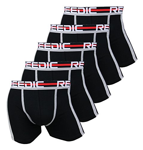 Reedic Herren Boxershorts Baumwolle 5er Pack, Größe Medium (M), Farbe je 5X schwarz von Reedic