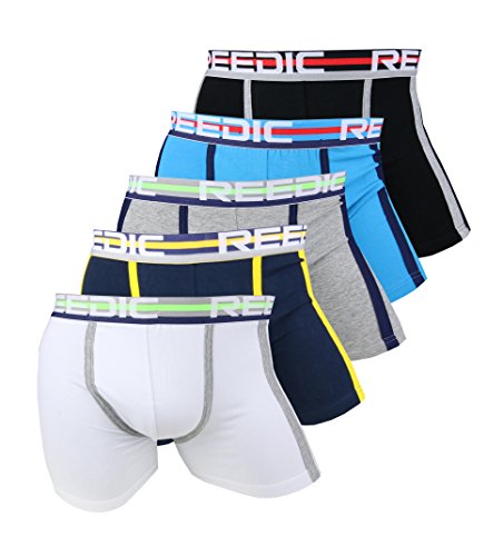 Reedic Herren Boxershorts Baumwolle 5er Pack, Größe XX-Large (2XL), Farbe je 1x Weiss, grau, dunkelblau, türkis, schwarz von Reedic